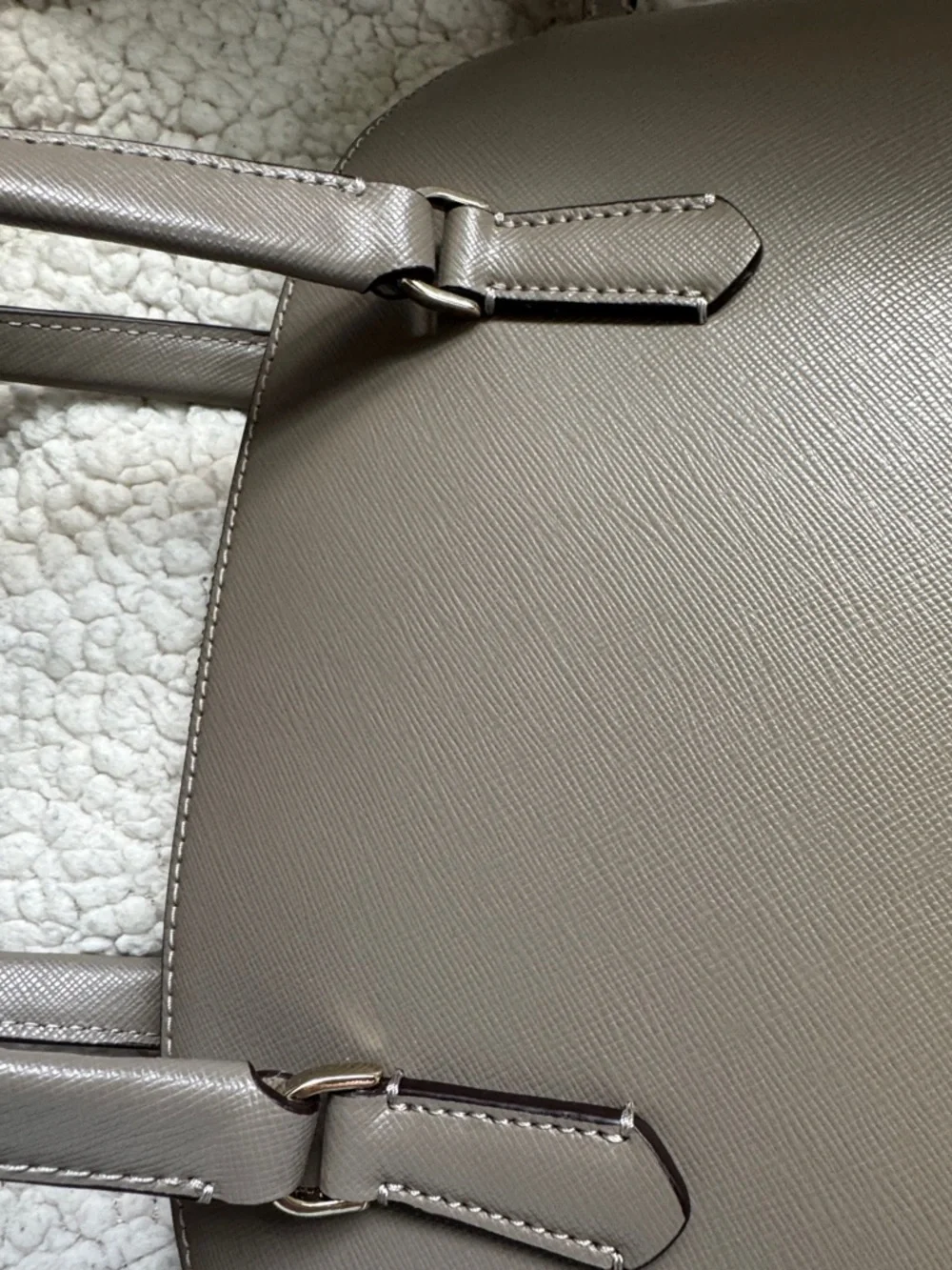 kate spade taupe Saffiano dome satchel with gold logo - Picture 6 of 14